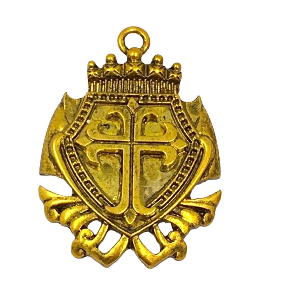 Gold Tone Cross Shield Pendant